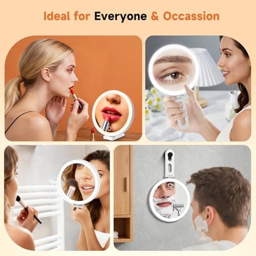 Travel Makeup Mirror with Lights, Lighted Magnifying Mirror 10X, 4-in-1 Portable for Handheld, Tabletop, Hanging and Wall Mount with Suction Cup and 3 Color Light, Ideal Gift for Women and Seniors - Thumbnail 3