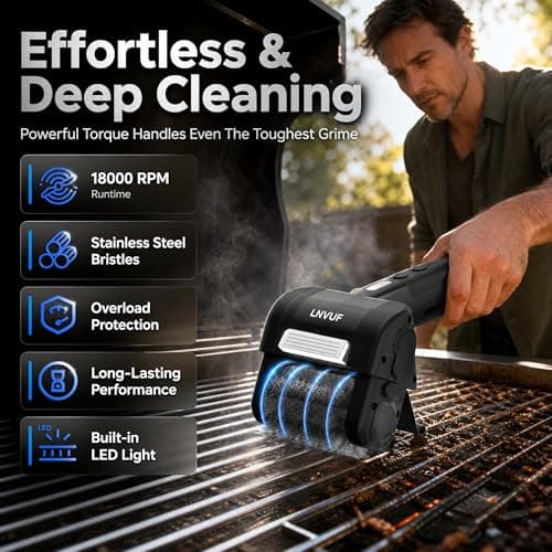 Electric Grill Brush, Grill Cleaner with LED Light, with 800 RPM Motor, Heavy Duty Grill Cleaning Tool, Personalized Grill Gift s for Dad - Thumbnail 2