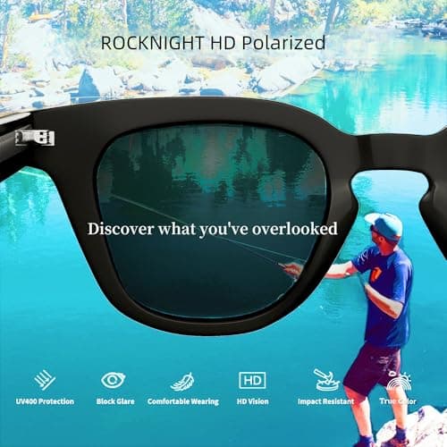 ROCKNIGHT Polarized Sunglasses for Men UV Protection Retro High End Acetate Square Tortoise Sunglasses Women Brown Flat Lens Beach Driving Hiking - Thumbnail 5