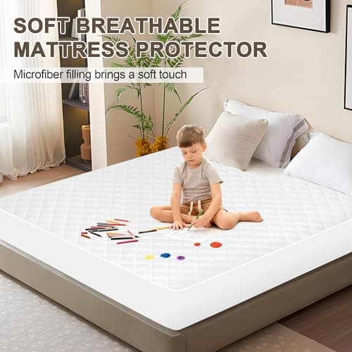 GUHER Waterproof Mattress Protector Full Size,Breathable Bed Cover 3D Air Fabric Mattress Pad Cover,Noiseless＆Ultra-Soft Washable Bed Cover with 6"-14" Deep Pocket (White) - Thumbnail 3
