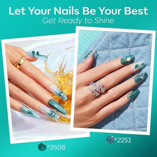 modelones Gel Nail Polish, 6 Colors Hema Free 9D Cat Eye Green Glass Sliver Green Glitter Shimmer 2026 Spring Nail Polish Kit with Magnet Soak Off LED Winter Cateye Nail Art Gel DIY Salon - Thumbnail 4