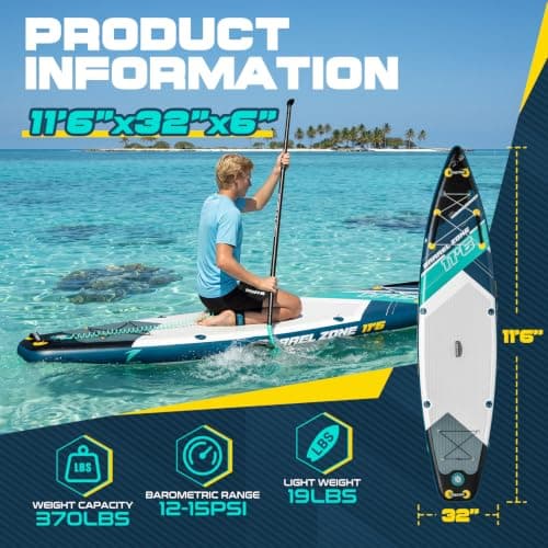 TIDETREK 11'6" Inflatable Stand Up Paddle Boards, Premium SUP Accessories, Non-Slip Comfort Deck for Youth & Adults (Midnight Tide) - Thumbnail 2