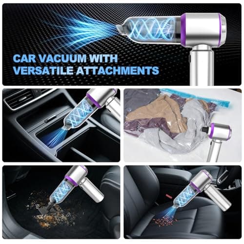 KedeeSparkle Handheld Car Vacuum Cordless, 22000PA Strong Suction Mini Vacuum Cleaner with 100,000 RPM Brushless Motor, 4-in-1 Portable Vacuum for Car Detailing, Camping, Home & Gift, Silver Purple - Thumbnail 4