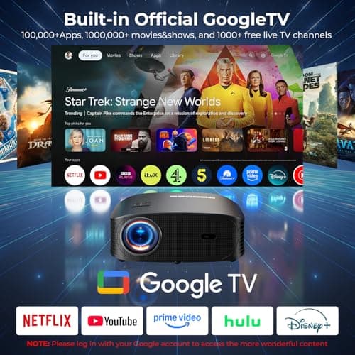 GOODEE 4K Mini Smart Projector with WiFi and Bluetooth - 【Official Licensed Google TV】 Compatible with Netflix/YouTube/Prime Video/Dolby Audio/Auto Focus, Portable Movie Projectors for Outdoor/Indoor - Thumbnail 2