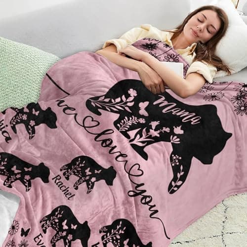 KUKULIKI Mothers Day Personalized Gifts for Mom, Custom Blanket with Name and Birth Month Flowers, Personalized Blankets for Adults, Customized Throw Blanket Birthday Gifts for Women (07-mom Blanket) - Thumbnail 6