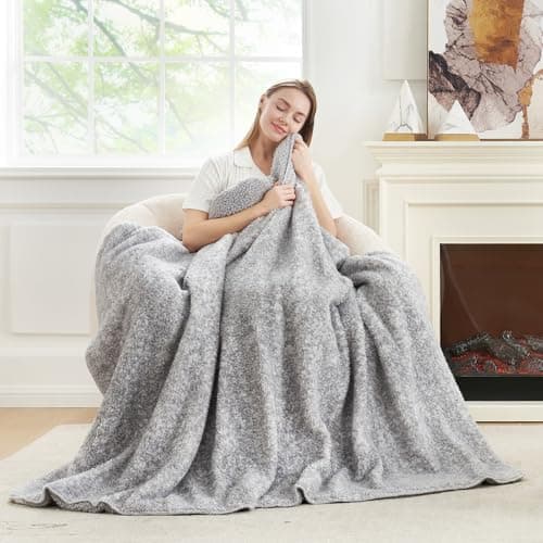 Cozy Bliss Luxury Sherpa Throw Blanket for Couch, Premium Reversible Plush Thick Throw, Warm Cozy Soft Blanket for Home and Gifts (Mottled Grey, 60" x 80") - Image 1