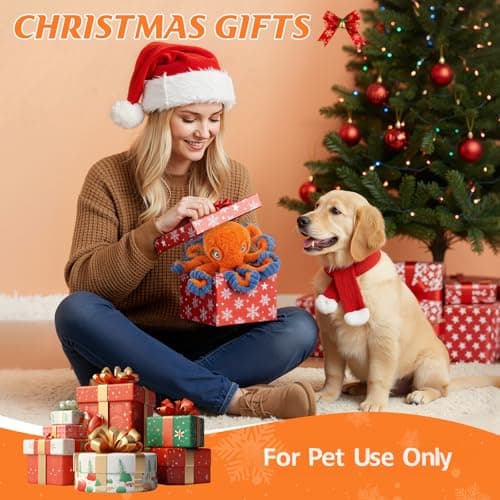 VOXGET Dog Octopus Squeaky Toys, Interactive Tug of War Doggie Toy with Crazy Crinkle for Small Medium Pet Dogs Use, Stuffed Plush Octopus Toy for Puppies Keep Busy Reduce Boredom (Orange, 4" x 4.5") - Thumbnail 2