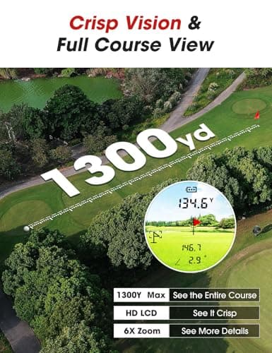 Golf Rangefinder with Slope & Magnet，1300 Yards Range Finder for Golf，Flag Locking Vibration，6-6.5X Magnification & HD LCD，Rechargeable Golf Range Finder - Thumbnail 4