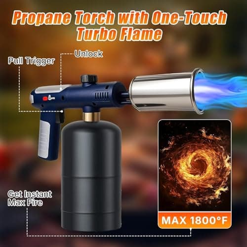 Powerful Propane Torch Gun, One-Touch Max Fire, Charcoal Torch Lighter with Adjustable Flame&Safety Lock, Kitchen Blow Torch for Cooking, BBQ, Searing Steak, Grill (Tank Not Included) - Thumbnail 2