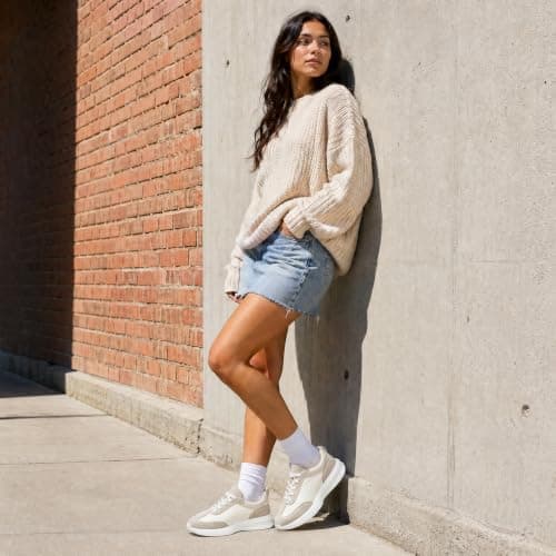 Vepose Women's Beige PU Suede Retro Platform Sneakers, Size 10, 8216 - Thumbnail 2