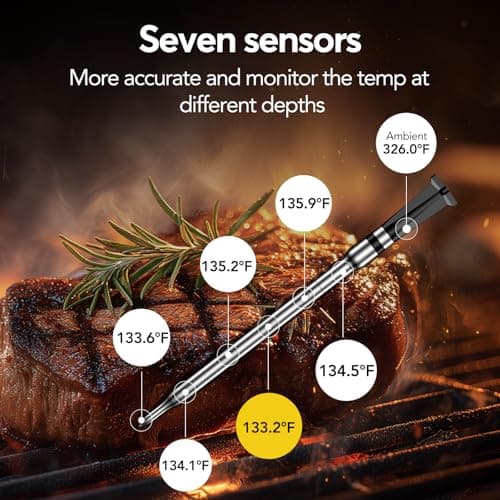 BBQOVN Smart Wireless Meat Thermometer,WiFi Unlimited Range Sub-1G (10X Stronger Than Bluetooth) 7 NIST-Certified Sensors ±0.5°F Accuracy with Smart Base for BBQ (Honey Bamboo, 1PACK) - Thumbnail 4