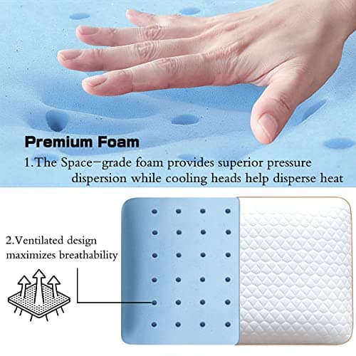 Sofslee Memory Foam Pillows Standard Size Set of 2, Medium Firm Pillow for Sleeping, Orthopedic Bed Pillow for Side, Back Sleepers, Ventilated Gel Foam Pillow with Washable Cover, 23.6" x 15.7"x 5.1" - Thumbnail 4