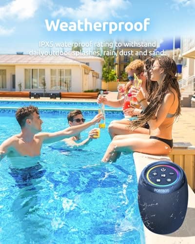 PORTBOR Bluetooth Speaker, Portable Wireless Speaker with Stereo Loud Sound, BT5.3, IPX5 Waterproof, TWS Pairing, for Outdoor Home Party Beach Camping, Electronics, Holiday Birthday Gift - Thumbnail 3