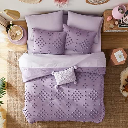 Geniospin Purple Full Comforter Set for Girls- 7 Pieces Pom Tufted Bed in A Bag Full Bedding Sets with Sheets, Pillowcases & Shams, All Season Kids Comforter Set - Thumbnail 4