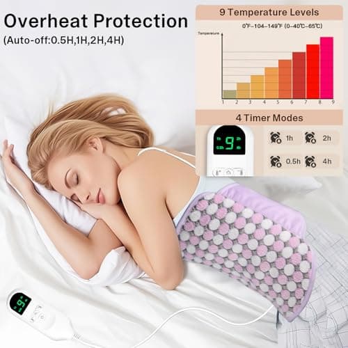 Heating Pads for Period Cramps/Back Pain, 4 Timer(Max 4H)/9 Heat/10ft Long Cord/ 16 * 24" Heat Pad+27" Belt Wearable(51" in Total) Electric Wrap Around Heating Pad Birthday Gift (Purple) - Thumbnail 4