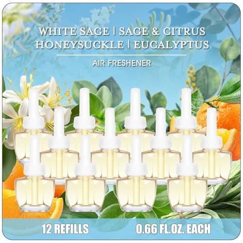 Plug In Air Fresheners for Home, 12ct – White Sage, Sage & Citrus, Honeysuckle, Eucalyptus, Wall Plug in Refills for Home, Bathroom, Compatible with Air Wick & Glade, Not for Glad Plus - Image 1