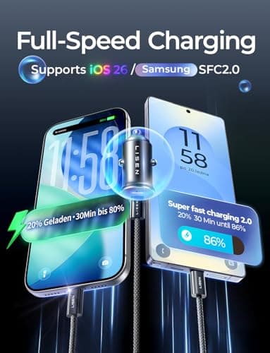 LISEN 90W USB C Car Charger Fast Charging for iPhone 17 Car Charger USB C Fast Charge, Type C Car Charger for iPhone 17 Pro Max 16 15 14 13 12 11, for Samsung Galaxy S26 S25 S24 [Lighning&USB-C] - Thumbnail 4