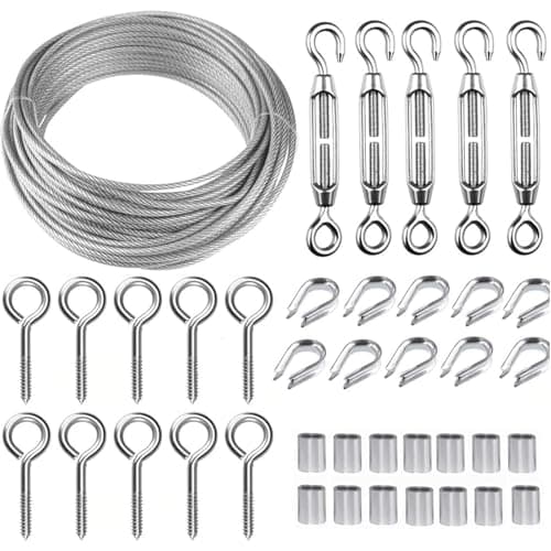 TooTaci Turnbuckle Wire Tensioner Kit, 100ft 1/16 Vinyl Coated Stainless Steel Wire Rope Cable with M5 Turnbuckles for Curtain, Garden Trellis, Picture, String Lights Hanging, Climbing Plants Outdoor - Image 1