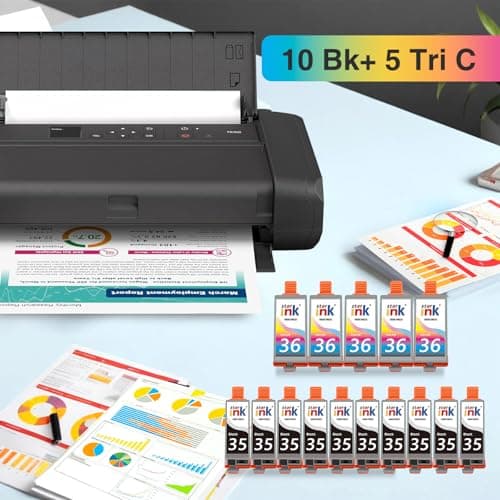 15 Pack PGI-35 CLI-36 Ink Cartridge Replacement for Canon TR150 TR160 Ink Cartridge Compatible for Canon 35 36 Ink Cartridges Work with TR150 TR160 iP110 iP100 Mini260 Mini320 Printer-(10 Bk+ 5 Tric) - Thumbnail 2