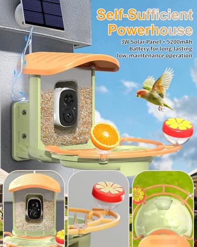 Bird Feeder Camera with AI Bird Recognition, 2K HD Camera Birdfeeder with Bath, Solar Powered Birds Watching with App Control, Color Night Vision, Gift Box Package, Easy Install & Family Sharing - Thumbnail 5