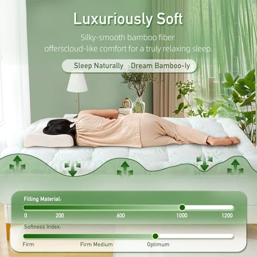 Extra Thick Mattress Topper King Size, Waterproof Soft Viscose Derived from Bamboo, Pillow Top Mattress Pad, Mattress Cover 1000GSM Filling with Deep Pocket for Back Pain Relief - Thumbnail 2