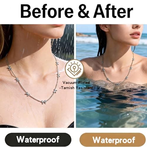 BOLAGTIER Dainty 7-Bow Necklace: 14K Gold Plated Minimalist Adjustable 17.7”+2” Stainless Steel Choker | Trendy Ribbon-Inspired Design, Simple Chain Jewelry Gift for Women (Silver) - Thumbnail 6