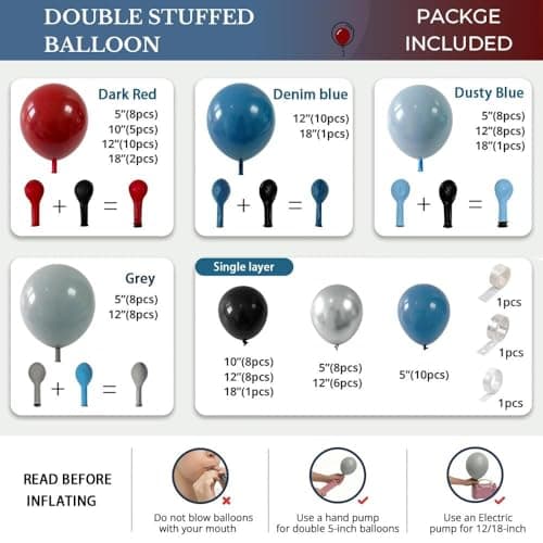 Black Red Blue Balloon Arch Garland Kit Double Stuffed - Thumbnail 4