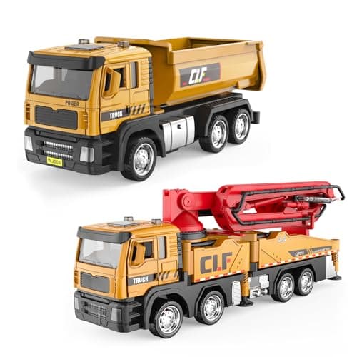 ADTHLIER 2 Pack Die-Cast Construction Set, 1:50 Concrete Pump Truck & Dump Truck, Realistic Functional Engineering Vehicles for Kids 3-9 - Image 1
