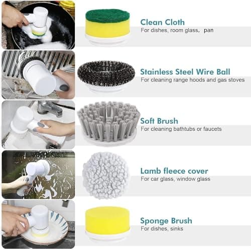 HFLYJPYW Electric Spin Scrubber - Shower Scrubber,Bathroom Scrubber Electric,for Cleaning Tub, Floor, Tile, Window, Sink, Kitchen Cleaning with 6 Electric Cleaning Brush Head (6) - Thumbnail 3