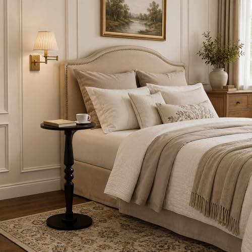Round Side Table for Small Spaces - Small Accent End Table Nightstand with Solid Wood Top and Pedestal Leg - Modern Drink Table for Livingroom, Bedroom, Corners, Office - Thumbnail 2