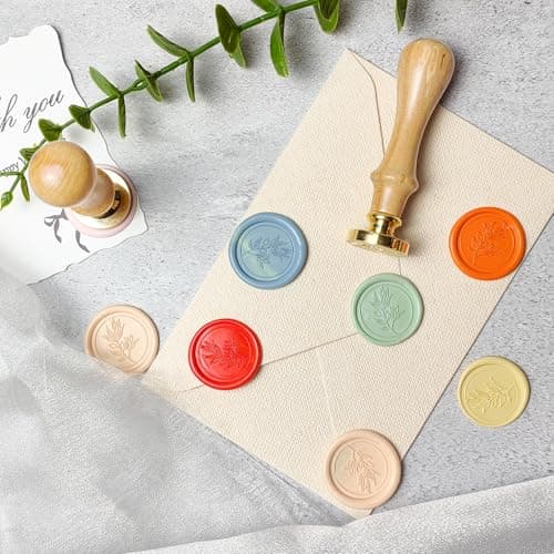 Pilloze Olive Branch Wax Seal Stamp, 3D Embossed Relief Carving Brass Head and Wood Handle for Wax Seal Stamp Kit, Decor for Thanksgiving Card/Envelope/Gift Wrap/Wedding Invitation/Vellum Jacket - Thumbnail 4