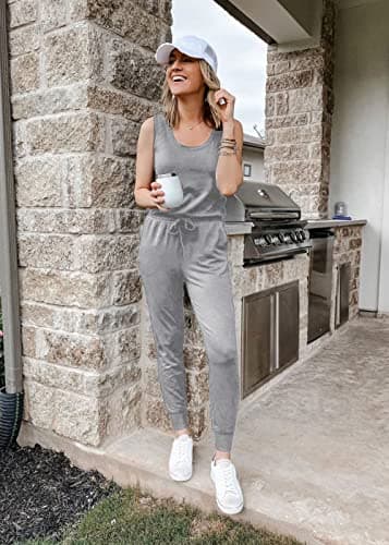 PRETTYGARDEN Women's Two Piece Outfit Sets Casual Summer Sleeveless Matching Lounge Wear Spring Travel Clothes Tracksuit (Light Grey,X-Large) - Thumbnail 5