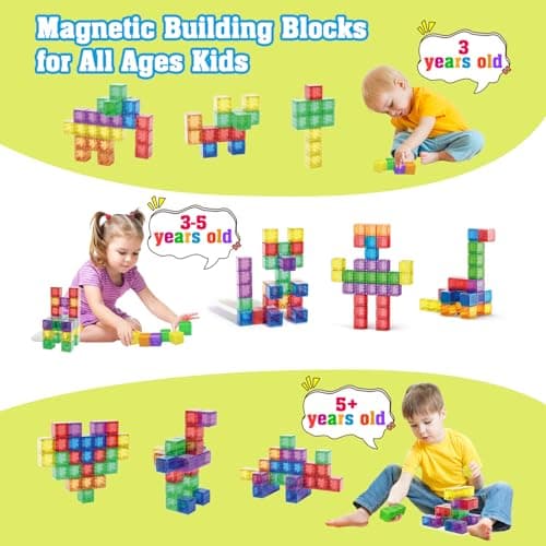 Caferria 1.4 inch Large Magnetic Blocks for Kids, 30pcs Magnet Building Blocks, Preschool STEM Sensory Montessori Stacking Cubes Educational Building Toys for 3 4 5 6 7 8 Year Old Boys Girls - Thumbnail 6