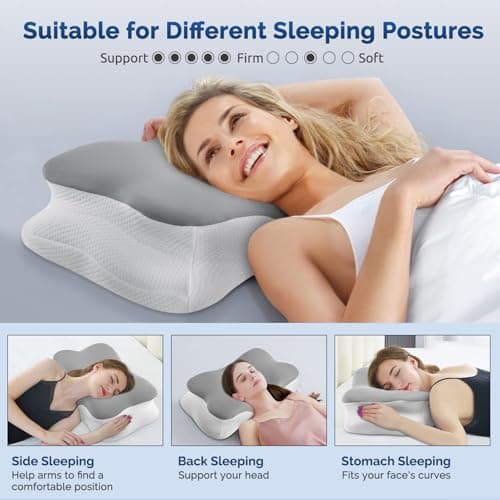Cervical Neck Pillow, Ergonomic Side Sleeper Pillow for Neck Support, Cooling Memory Foam Pillows for Sleeping, Contour Orthopedic Bed Pillows for Side Back Stomach Sleepers (Grey) - Thumbnail 5