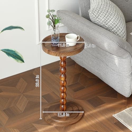 TRUNYAQI Small Drink Table, Round Drink Side Tables for Small Spaces, Wood Martini Table for Bedside and Sofa Couch, Pedestal Cocktail Coffee End Table for Living Room, Bedroom, Corners (Walnut) - Thumbnail 3