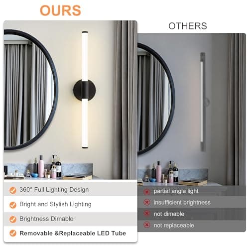 Gednbo Dimmable LED Bathroom Vanity Lights 360° Full Lighting Bathroom Light Fixtures Over Mirror Vanity Light Bar Modern Wall Sconce 4000K Natural White Light for Home Hardwired, Black, 23 inch - Thumbnail 2