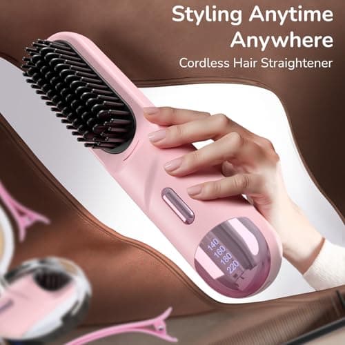Go Brush Pro for Short Hair 2026 Hair Straightener Brush 300M Negative Ions,Portable Cordless Straightening Comb for Women,Fast Heating 4 Temps for Frizz-Free Smooth Hair Travel Gift Light Pink - Thumbnail 5