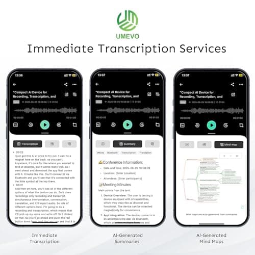 UMEVO Note Plus AI Voice Recorder : Unlimited Transcribe & Summarize, AI Note Taking Device 64GB with Case, App Control, 140 Languages for Calls, Lectures, Meetings, Interviews(Blue) - Thumbnail 4