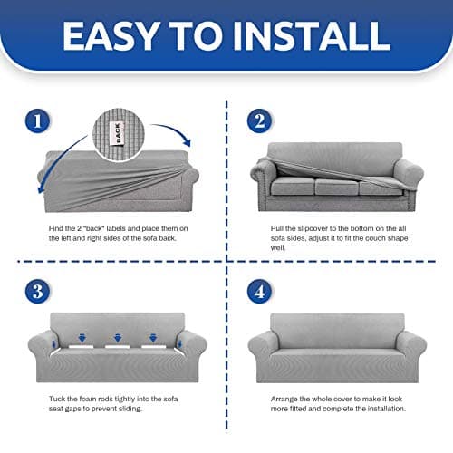 KEKUOU Stretch Loveseat Sofa Cover Slipcover,Couch Covers for 2 Cushion Couch Sofa (55"-78") Furniture Protector Sofa with Elastic Bottom for Kids,Dog. Jacquard Small Checked (Medium,Silver) - Thumbnail 6