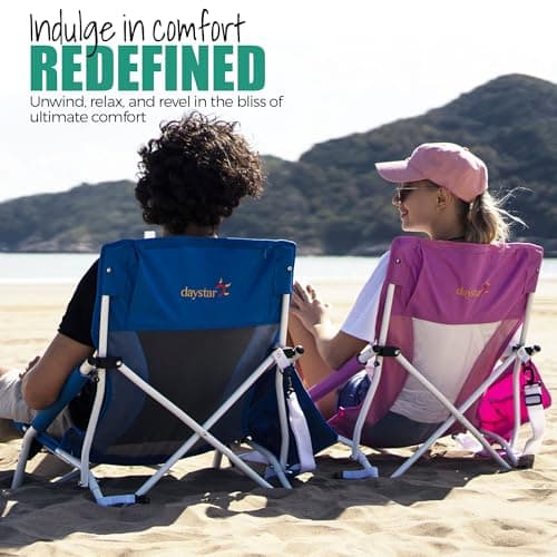 SUNNYFEEL Folding Beach Chair, High Back Beach Chairs for Adults, Lightweight Portable Camp Chair 300lbs Heavy Duty with Carry Bag, Cup Holder for Outdoor Travel Picnic Concert, 2 Pack, Pink - Thumbnail 4