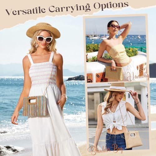 Clutch Purses for Women, Top Handle Straw Purse Handbags, Summer Shoulder Crossbody Bag, Woven Beach Bags Purses - Thumbnail 2