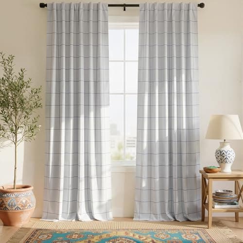NICETOWN 100% Blackout Navy Blue Plaid Curtains 96 inches Long 2 Panels, Rod Pocket & Back Tab Brighton Windowpane Pattern Window Treatments for Bedroom/Living Room, W52 x L96 - Image 1