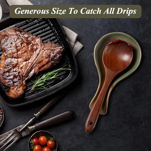 Caigmo Spoon Rest for Stove Top, Heat Resistant Ceramic Utensil Rest for Kitchen Countertop, Coffee Spoon Holder, Dishwasher Safe, White & Terracotta - Thumbnail 5