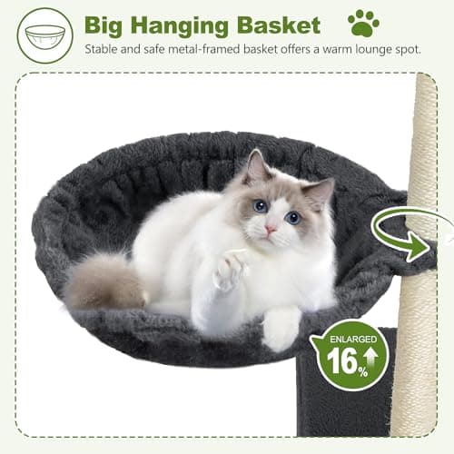 Small Cat Tree Tower for Indoor Cats, 40 in Multi-Level Compact Cat House Bed with 2 Condos, Large Platform Perch, Sisal Scratching Post, Hammock, Cat Climbing Stand for Kitty Kitten(Dark Grey) - Thumbnail 6