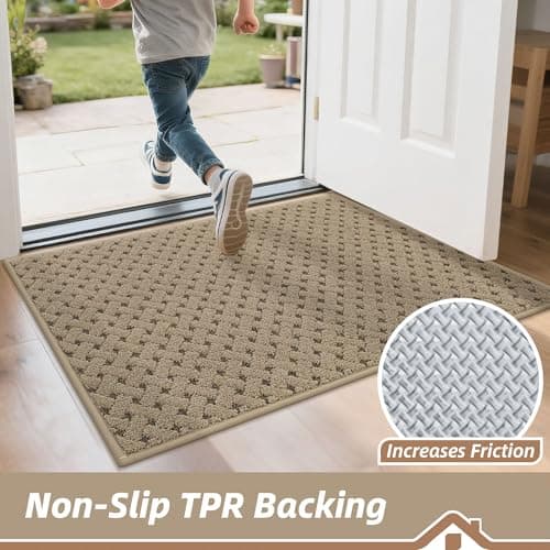 BEQHAUSE Dirt Trapper Door Mat Non-Slip Entryway Rugs Stain Resistant Absorbent Dog Doormats Woven-Look Washable Welcome Floor Doormat for Front Back Door, Dirty Wet Shoes & Paws, 32" x 48", Beige - Thumbnail 4