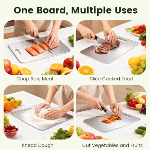 Titanium Cutting Board, 100% Pure Titanium Cutting Boards for Kitchen, Double-sided Food Grade Cutting Boards Non Toxic, Chopping Board Dishwasher Safe for Cutting Meat Vegetable Fruit(14L*10W) - Thumbnail 6