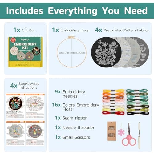 Meyocky Embroidery Kit for Beginners, 4 Pack Starter Embroidery Kits for Adults Learn 31 Stitches with Simple Patterns, Step-by-Step Video Stitch Practice Sampler Kit,Gift for Women Craft Lovers - Thumbnail 2