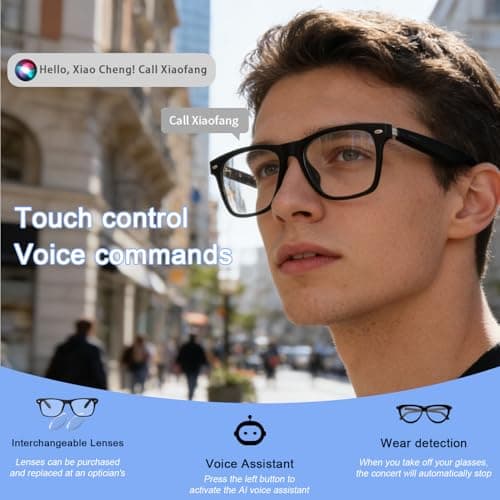 SZXWL Bluetooth Smart Glasses with Camera for Sports/Cycling/Running, Bone-Conduction Music Glasses, Intelligent Voice Navigation, Anti-Blue Light Glasses（Black - Thumbnail 3