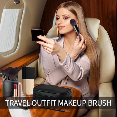 Travel Makeup Brush Set, 15 pcs Mini Makeup Brushes and 2 Puff for Foundation, Powder, Eyeshadow, Highlight, Contour, Blush & Concealer, Small Makeup Brush Set Purse Size with Case (black and brown) - Thumbnail 4