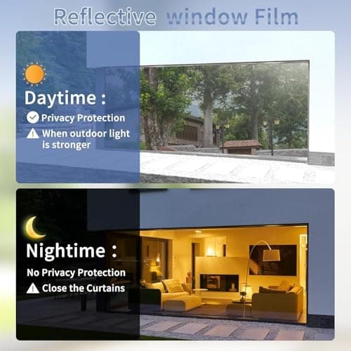 JAYONG One Way Window Privacy Film - Window Tint for Home, Heat Blocking Reflective Mirror Glass Window Film for Home Office Door, Static Cling & Anti UV, Black Silver, 29.5 x 78.7 Inch - Thumbnail 4